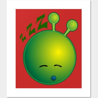 Sleepy Alien Monster ET Extraterrestrial Martian Green Man Emoji for Women, Men and Kids 15 Posters and Art